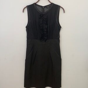 BCBGMaxAzria || Black Tuxedo Ruffle Sheer Sleeveless Sheath Silk Cotton Dress 6